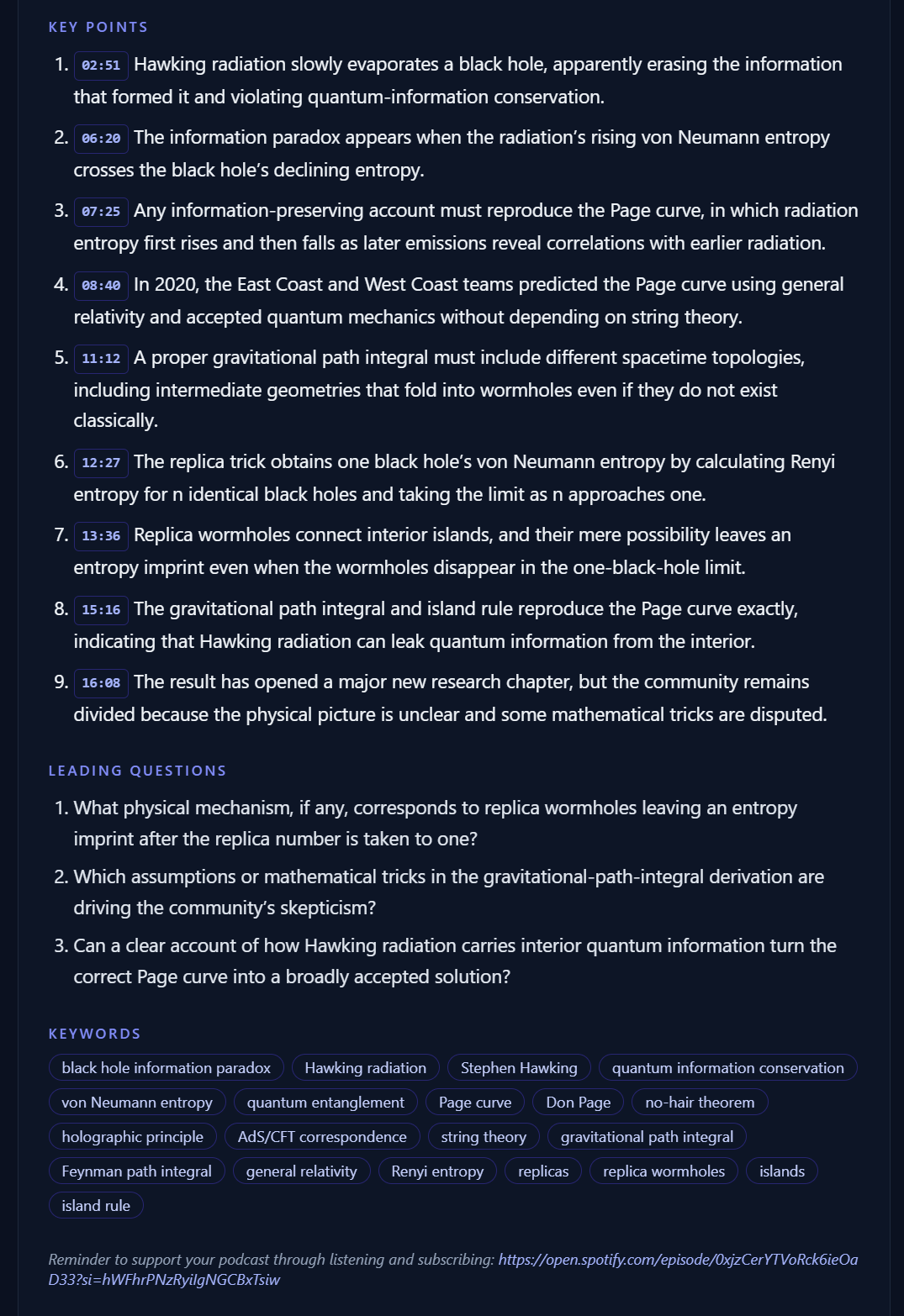 PodDrop key points, leading questions and keywords